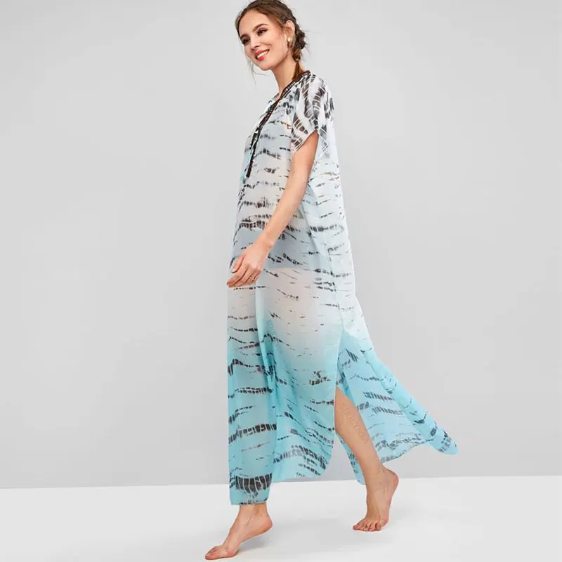 Богемное пляжное платье кафтан в полоску с принтом размера плюс женская летняя