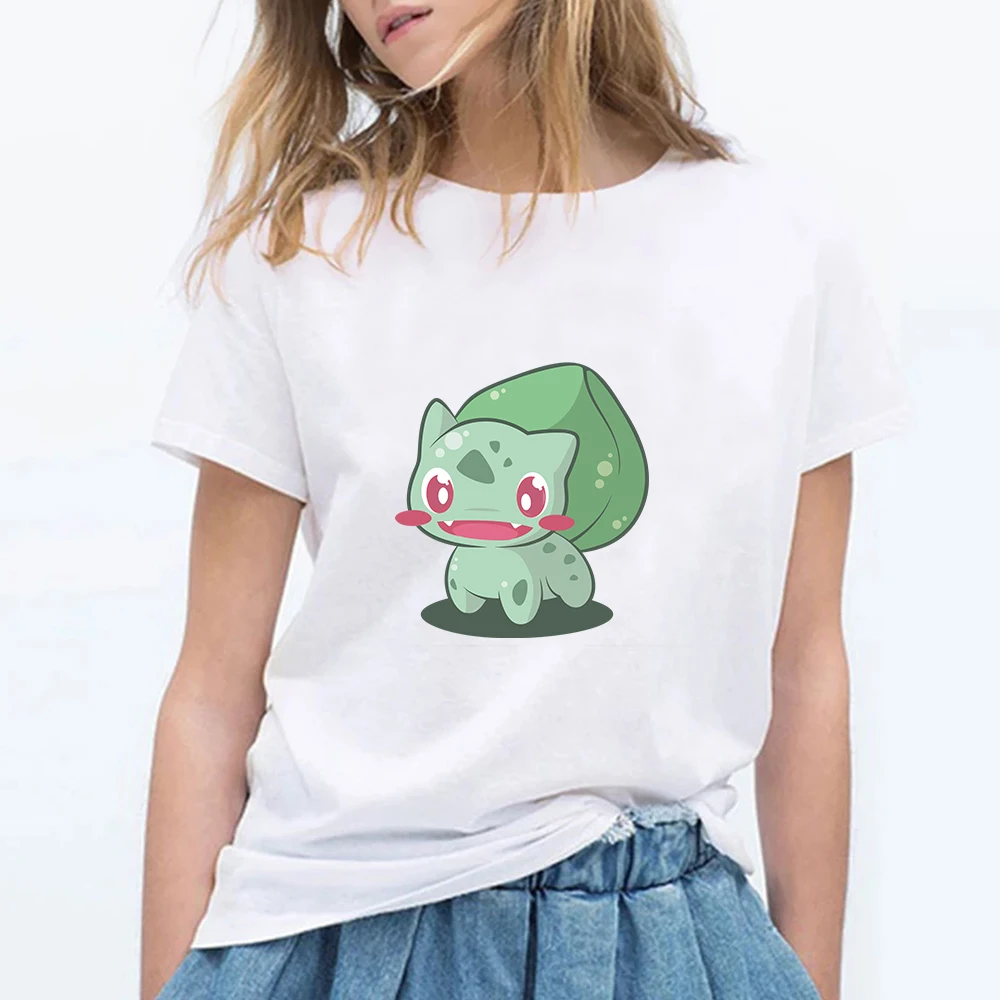

Summer New Pokemon T-shirt Tired Bulbasaur Pikachu Woman Kawaii Short Sleeve Casual T-shirt Cartoons Women Anime Clothes Ullzang