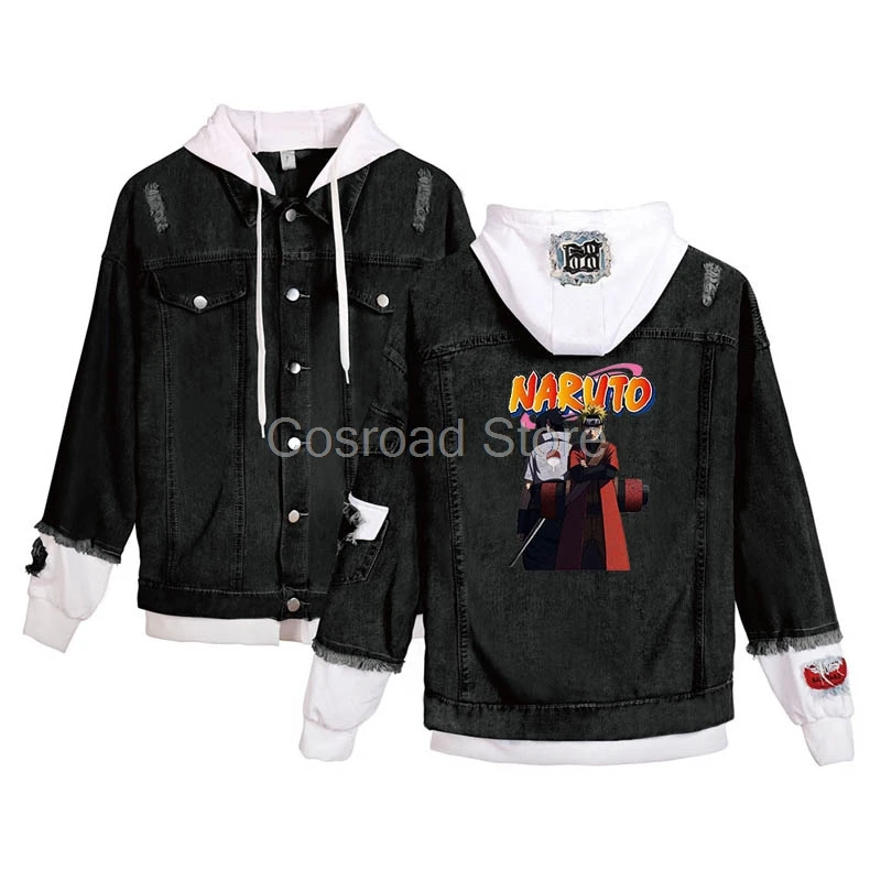 Cosroad аниме Denim Наруто джинсовая куртка костюм для косплея «Наруто» Толстовки Uchiha Sasuke с капюшоном на молнии Джинсовый комплект с толстовкой пальто