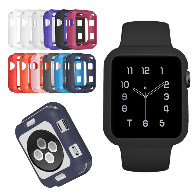 Мягкий силиконовый чехол для Apple Watch 3 2 1 38 мм 42 защитный с полным покрытием iWatch 5 4 44
