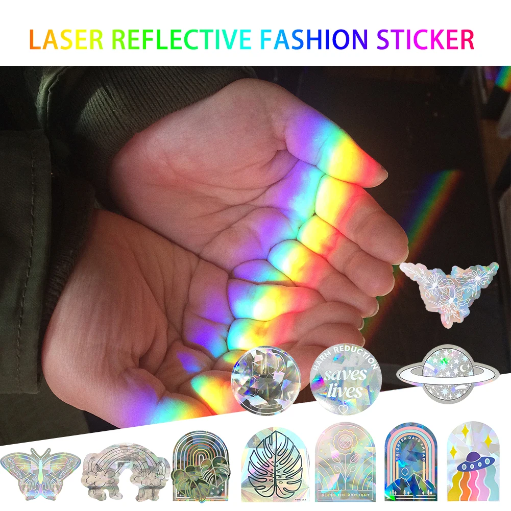 

3D радужные наклейки на окна, звезда, Бабочка, отражающий декор, стеклянные наклейки для детей, наклейки для мотоцикла, украшение для дома и к...