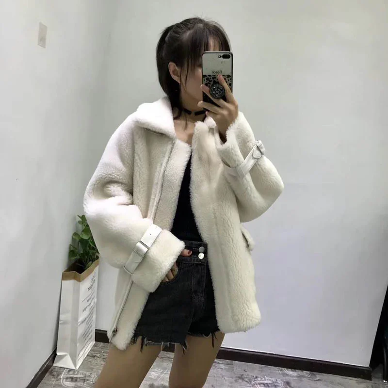 Женское зимнее пальто с овечьим искусственным мехом Женская парка в Корейском