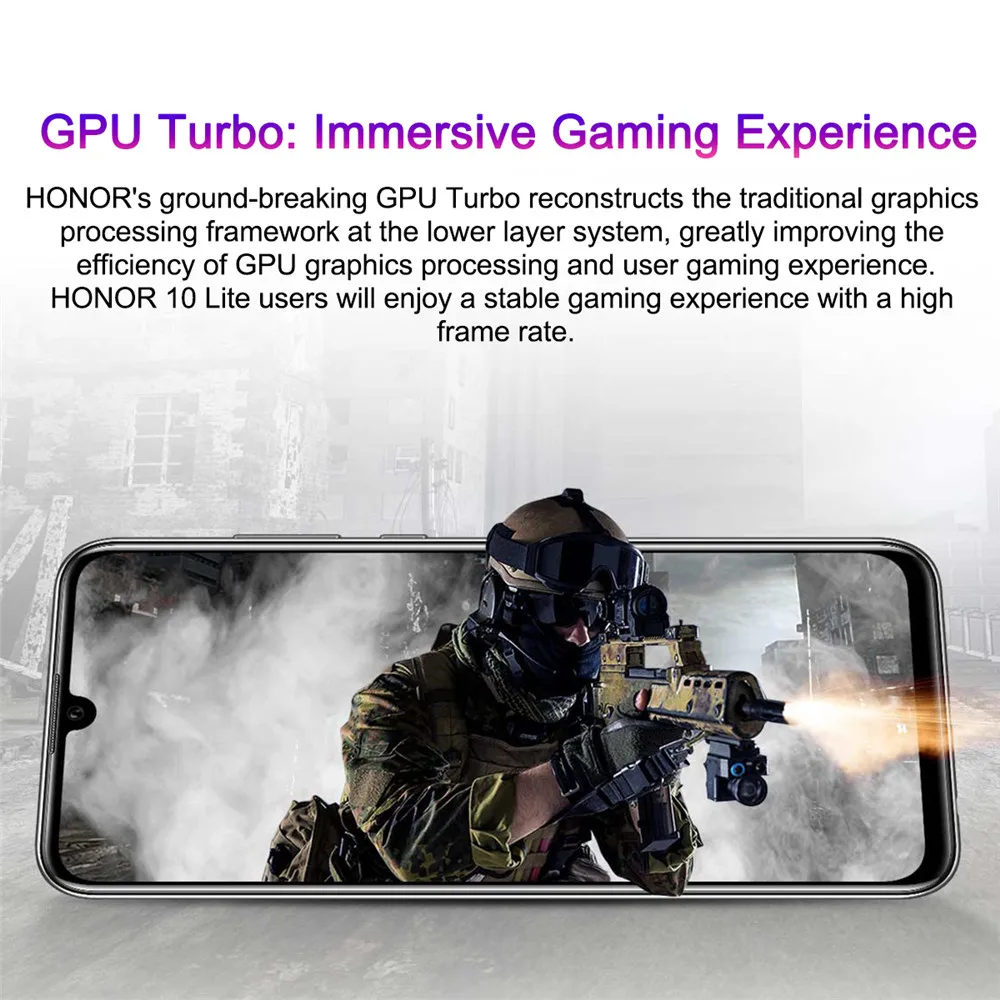 Honor 10 Lite Android 9,0 6,21 дюймов 3+ 64 Гб Смартфон 3400 мАч 24MP 3 камера мобильный телефон AI камера отпечатков пальцев Восьмиядерный