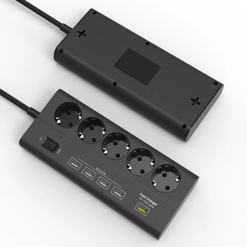 Black Блок питания 5 розеток ЕС розетка с USB QC 3,0 порт быстрой зарядки для смартфонов, планшетов USB устройств, 1,8 м удлинитель - Цвет: Black