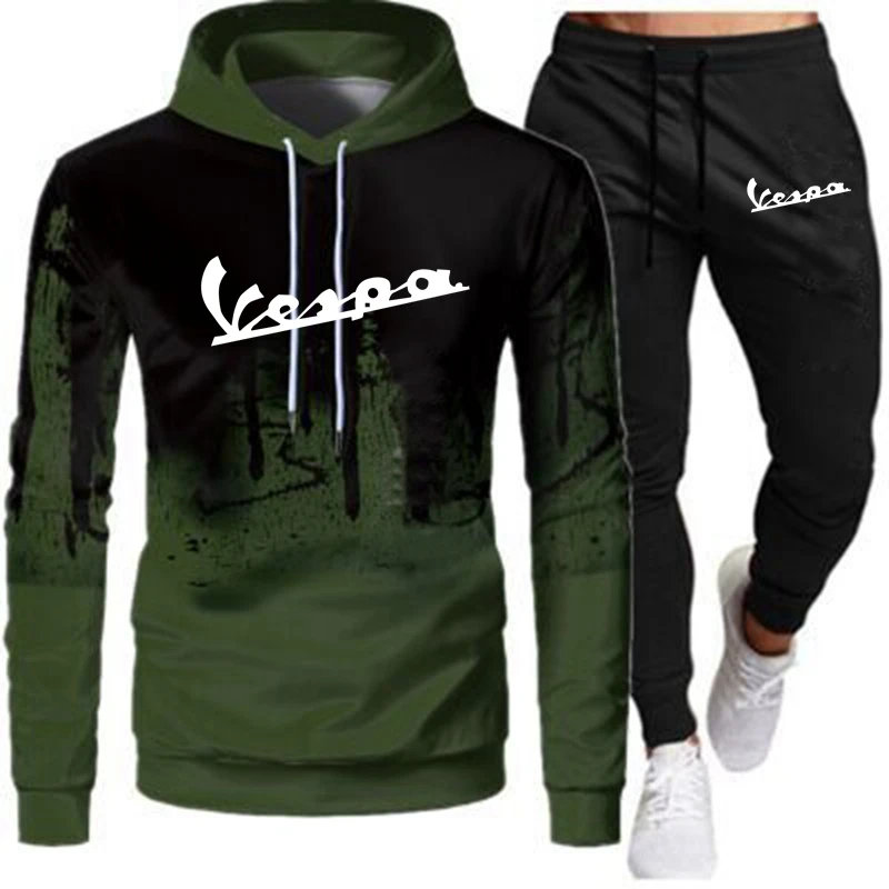 

2021 Fall Spring Casual Black Hooded Sweatshirt Men's Hoodie Fashion Slim Men's Hip Hop Pullover Hoodie + Sweatpants Set