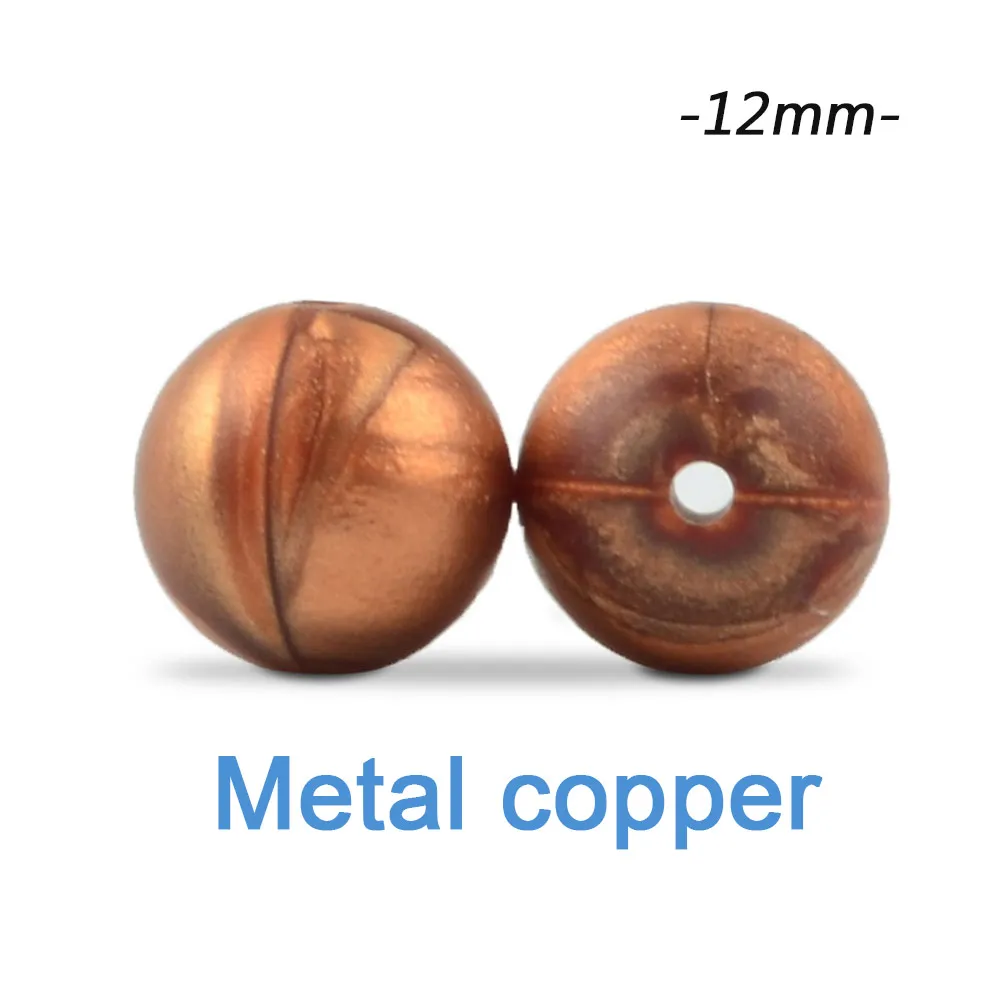 metal copper Силиконовые бусины LOFCA, 12 мм, 200 шт, детские силиконовые бусины для прорезывания зубов, Пищевая силиконовая детская соска, ожерелье, подвеска, изготовление продукта - Цвет: metal copper