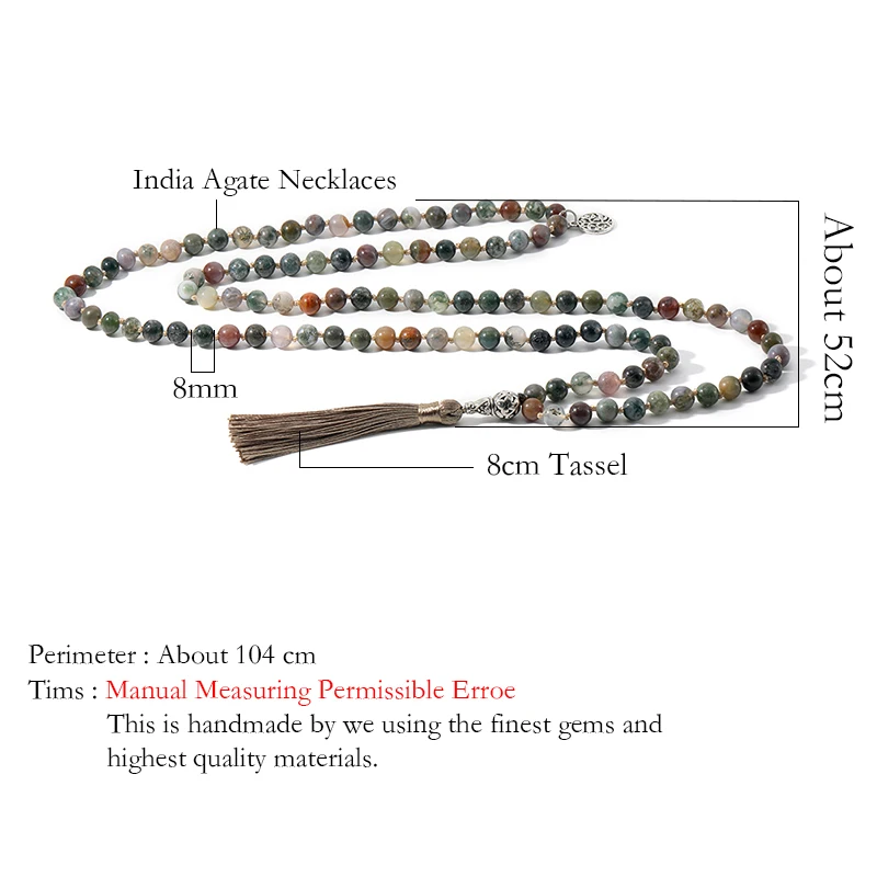 OAIITE 108 Mala Necklace with 8mm Beads Yoga Natural Stone Japa Prayer Meditation Beaded Tassel | Украшения и аксессуары