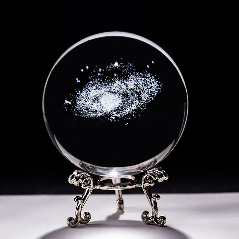 Галактический миниатюрный шар диаметром 6 см хрустальный 3D лазерная гравировка