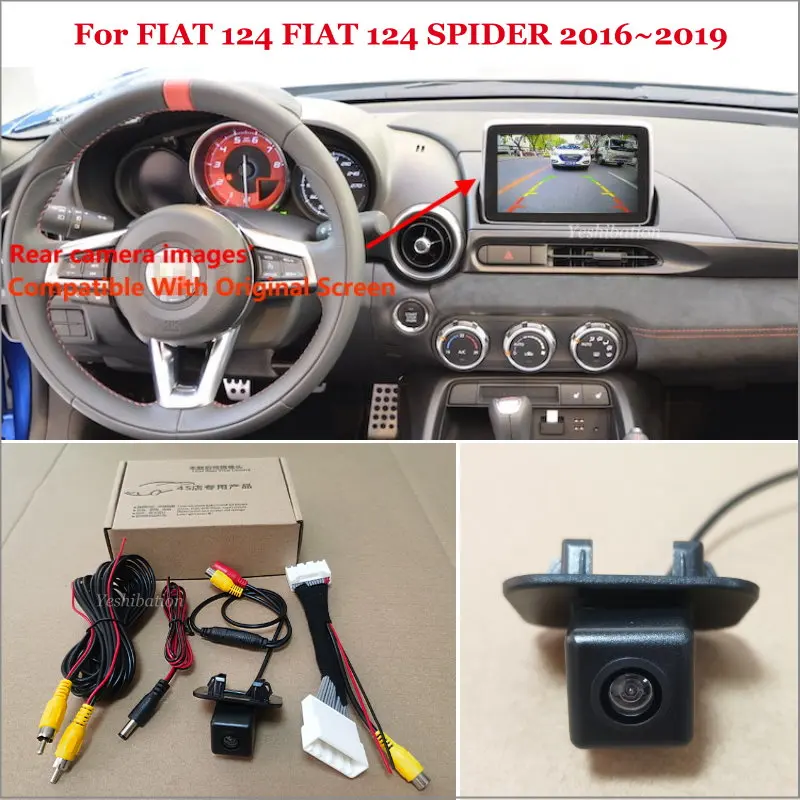 車のリアビューカメラセット,fiat 124/abarth 124 spider 2016〜2019 2018 rcaおよびオリジナル画面と互換性があります