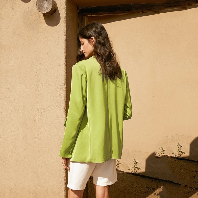 

[EAM] Women Green Brief Irregular Big Size Blazer New Lapel Long Sleeve Loose Fit Jacket Fashion Spring Autumn 2021 1DA629