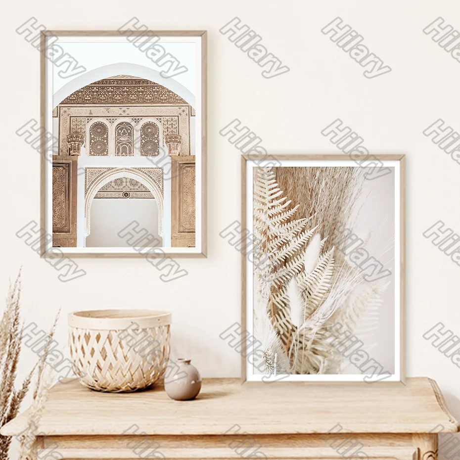 

Poster Khaki Beach Buildings Plants Canvas Painting Wall Art Nature Home Decoration for Living Room and Bedroom Frameless