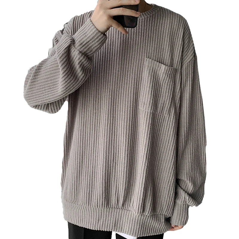 Мужской свитер теплый модный однотонный Повседневный круглый вырез вязаный