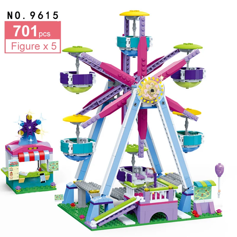 

Girls Amusement Park Series Building Blocks Bumper Cars Ferris Wheel Burger Shop Carousel Model Sets Friends Collection Toys Kid