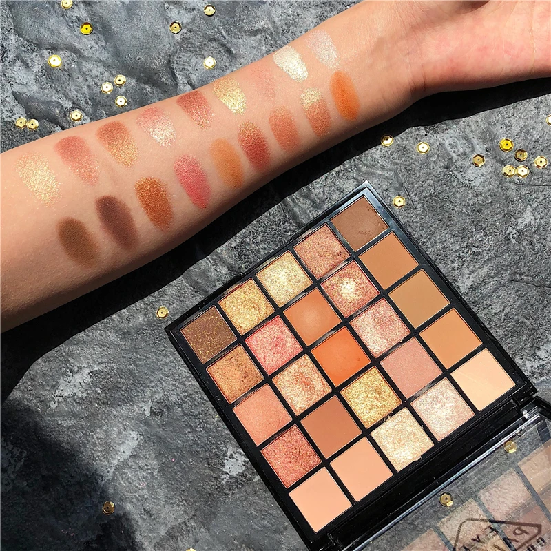 Блестящие матовые тени для век 25 цветов палитра теплых оттенков
