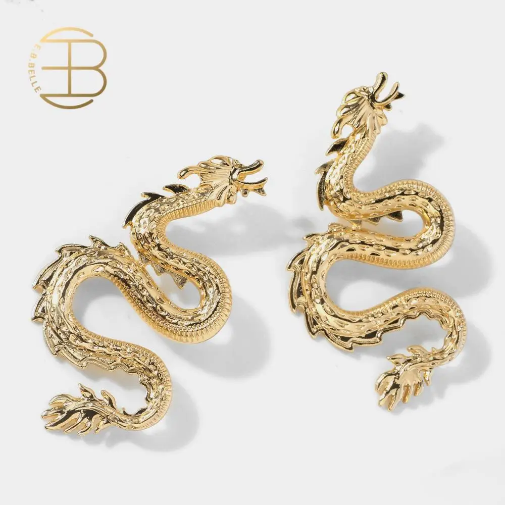 

2020 New Luxury Brand Gold Silver Color Big Dragon Earrings For Women Female Exagegerated Party Earring Animal Earring