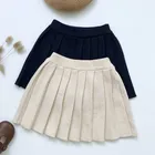 Детская одежда, вязаная юбка для маленьких девочек, плиссированная юбка принцессы, однотонная вязаная плиссированная юбка в студенческом стиле