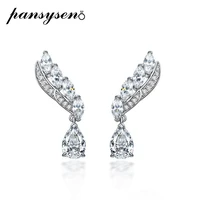 pansysen 100 925 sterling silver pear cut created moissanite diamond dangle drop earrings feather design fashion fine jewelry