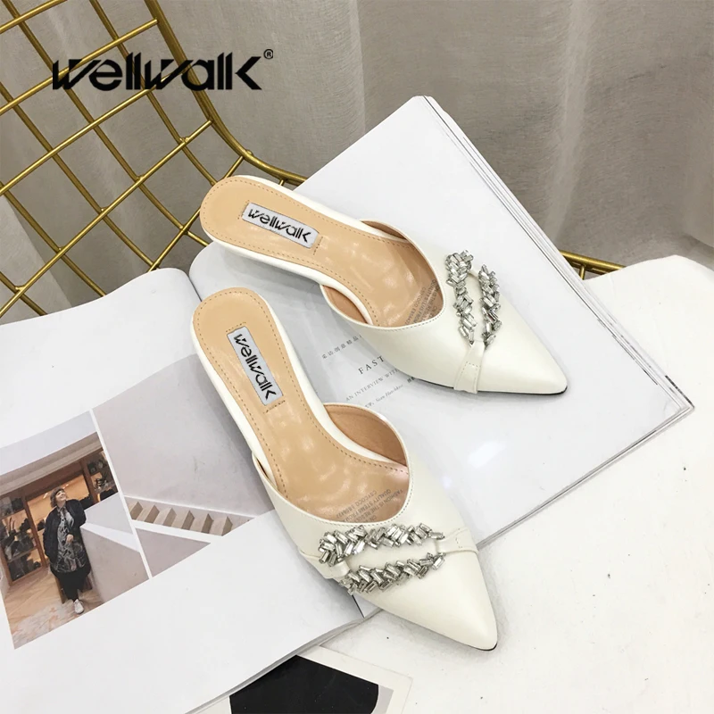 Роскошные женские туфли-лодочки Для женщин каблуки тапочки острый носок Стразы