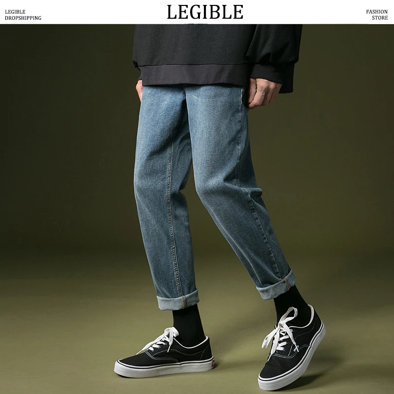 LEGIBLE, Осень-зима, мужские джинсы s, одноцветные джинсовые штаны, мужские Модные свободные прямые джинсы, винтажные мужские штаны длиной до щиколотки