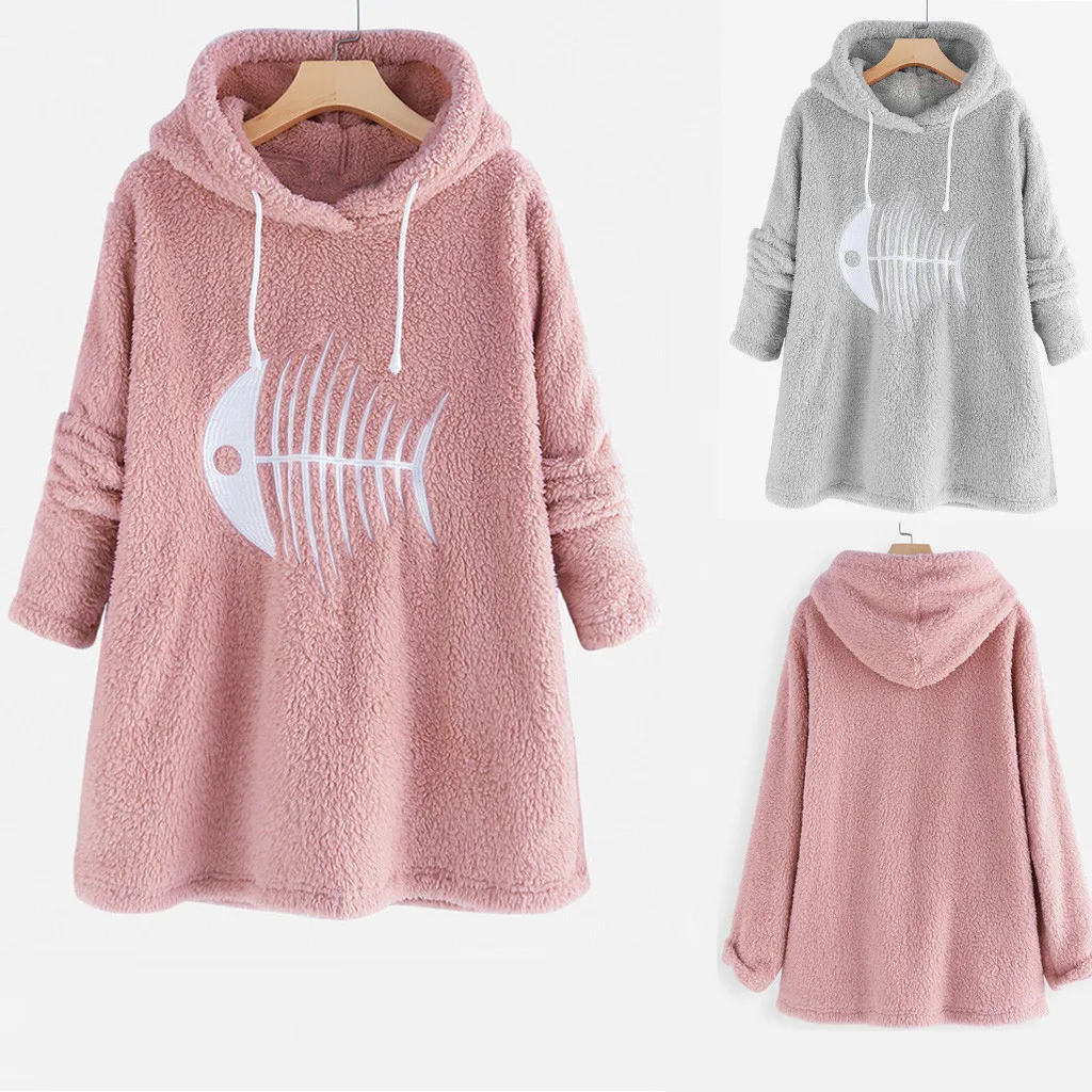 Women Plush Hoodies Hooded Long Sleeve Printed Pullovers Sweatshirts Casual loose Lady Tops sweat a capuche femme | Женская одежда