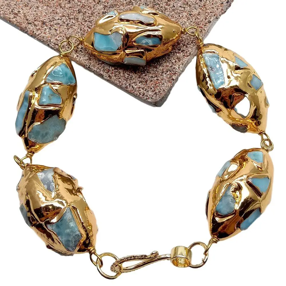 Y · YING Натуральный Синий Ларимар позолоченный оливковый браслет в этническом
