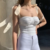 summer womens bowknot shoulder strap vest solid color off the shoulder bottoming shirt sexy elegant vintage tank top 2021