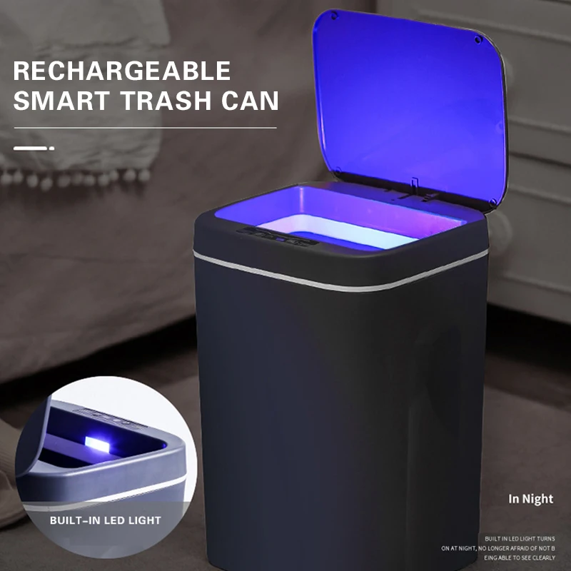 

USB Charging 16L Smart Trash Can Automatic Sensor Dustbin Intelligent Sensor Rechargeable Electric Waste Bin Rubbish Can