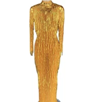 sparkling gold crystals sequin long sleeve dresses skinny stretch women dress dj singer dance stage show wear nightclub costume