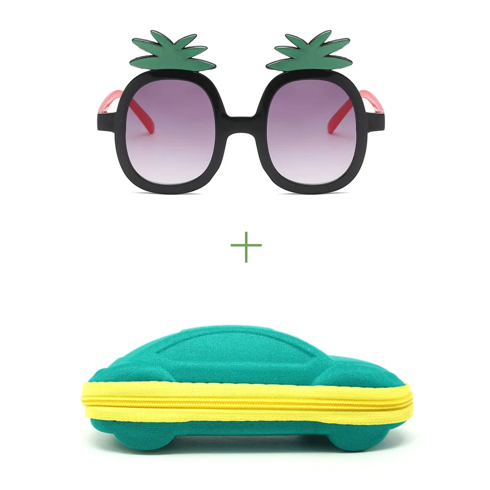Glasses and case Ананасовые очки, детские солнцезащитные очки, милые детские солнцезащитные очки, UV 400, поляризационные, безопасный подарок, Прямая поставка - Цвет линз: Glasses and case
