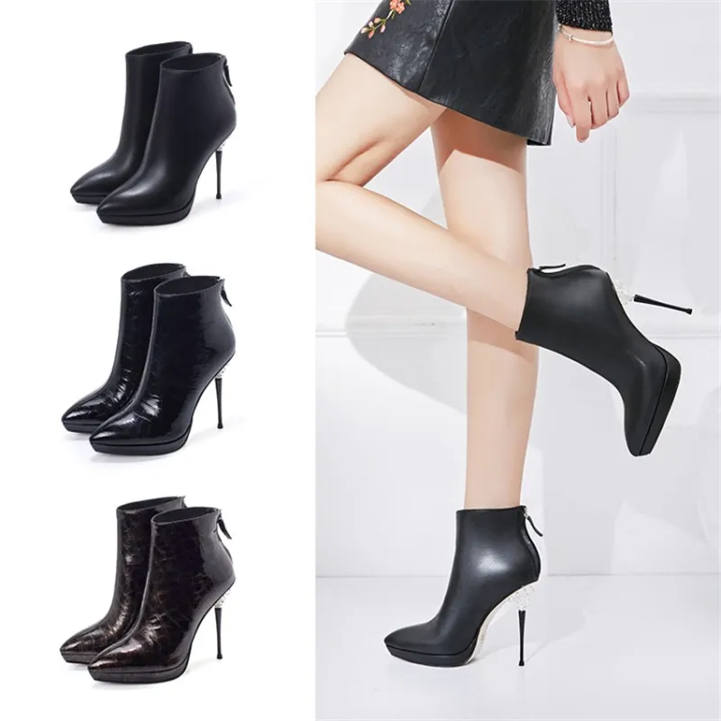 PXELENA/Дизайнерские ботильоны на очень высоком каблуке с украшением в виде короны и