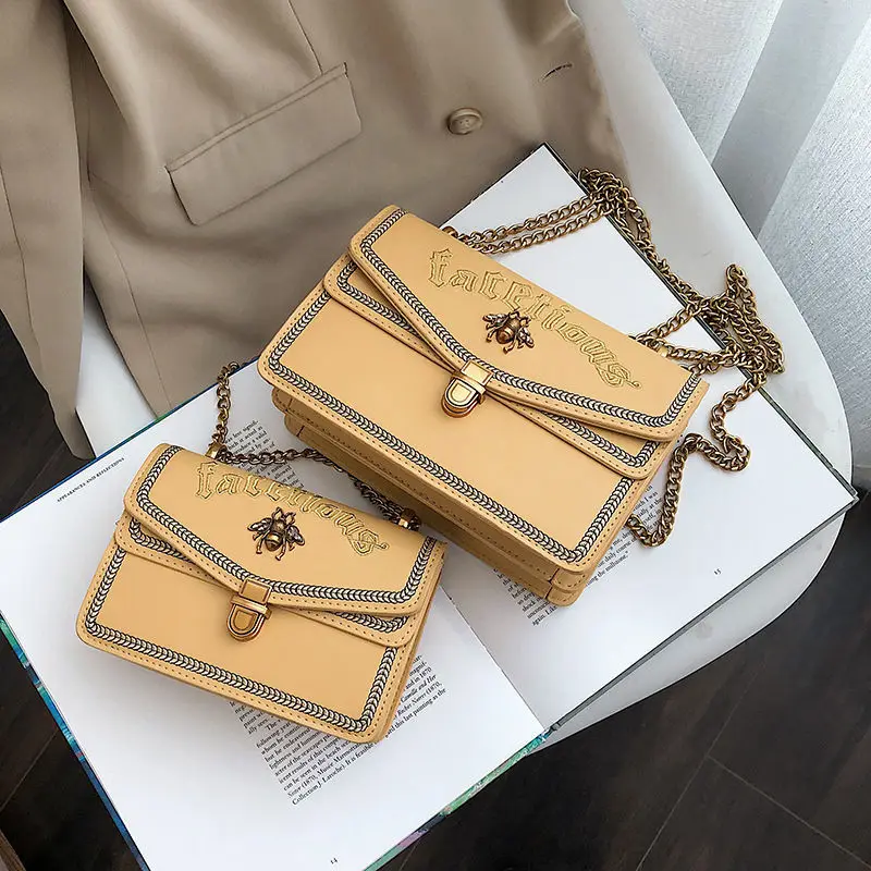 Yellow Винтажные дизайнерские маленькие женские сумки-мессенджеры с цепочкой на ремешке, женские сумки, сумочка-клатч через плечо, пчелиная пряжка, кошелек Bolsa - Цвет: Yellow