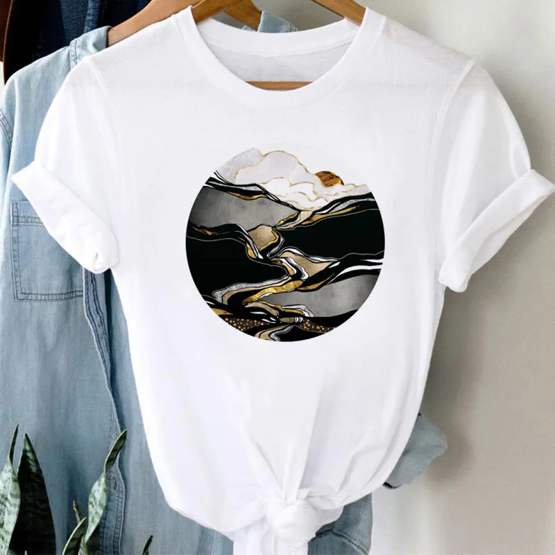 

Fashion Women T Shirt Mountain and Water Printed Tops Female Summer Harajuku Tee Shirts Short Sleeve T-shirt Women T-shirts Tops