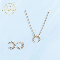 womens moon crystal pendant fashion necklaces earrings 2021 fine retro gold color chain necklace female best friend jewelry set