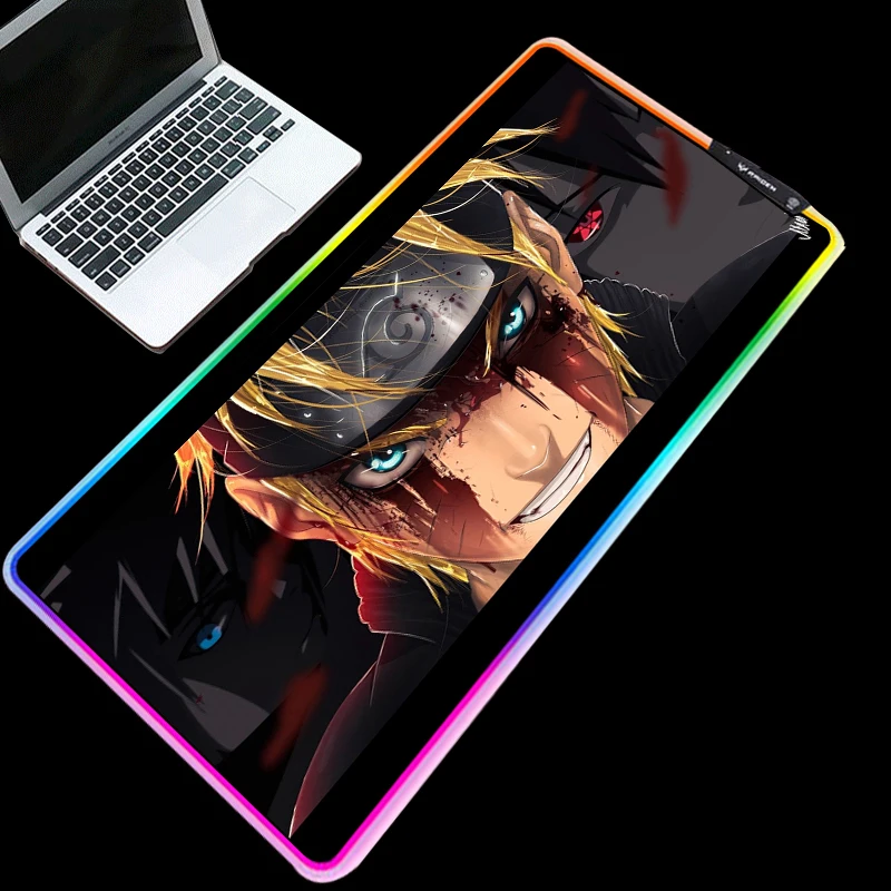 Yuzuoan XXL Аниме Коврик для мыши Наруто USB светодиодный с запирающим краем утолщенный