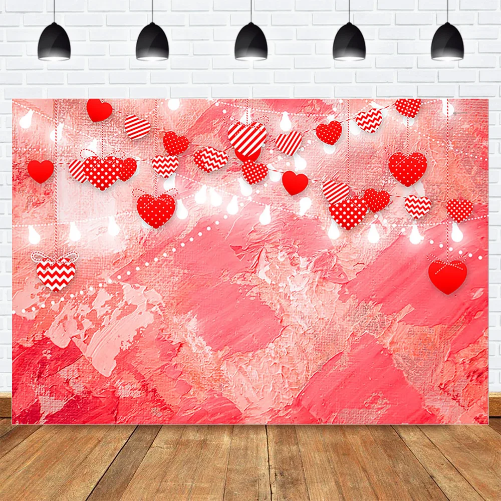 

Valentine's Day Background for Photo Studio Photocall Red Heart Warm Light Wedding Bride Photography Backdrop for Photoshoot