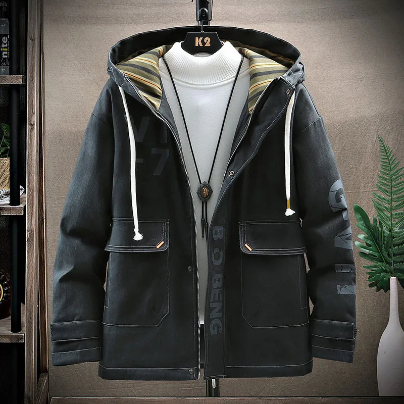 2021 New Men's Autumn and Winter Printing Casual Fashion Loose Thick Tooling Short Padded Jack