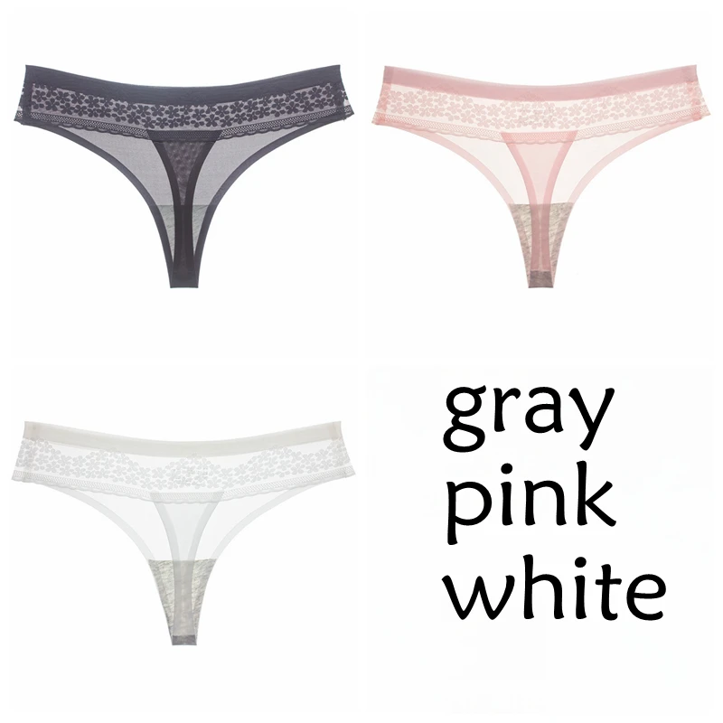 gray-pink-white SP& CITY 3 шт. Европейский цветочный Вышивка бесшовные стринги Набор Прозрачный стринги для женщин сексуальное нижнее белье трусики Выдалбливают Белье - Цвет: gray-pink-white