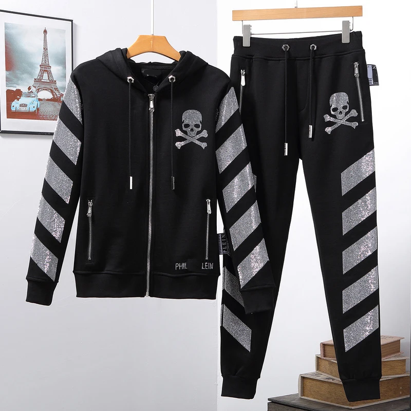 

German popular logo men's suit Plein hot drill hoodie hoodie pants skull PP clothes jacket nightclub street trend