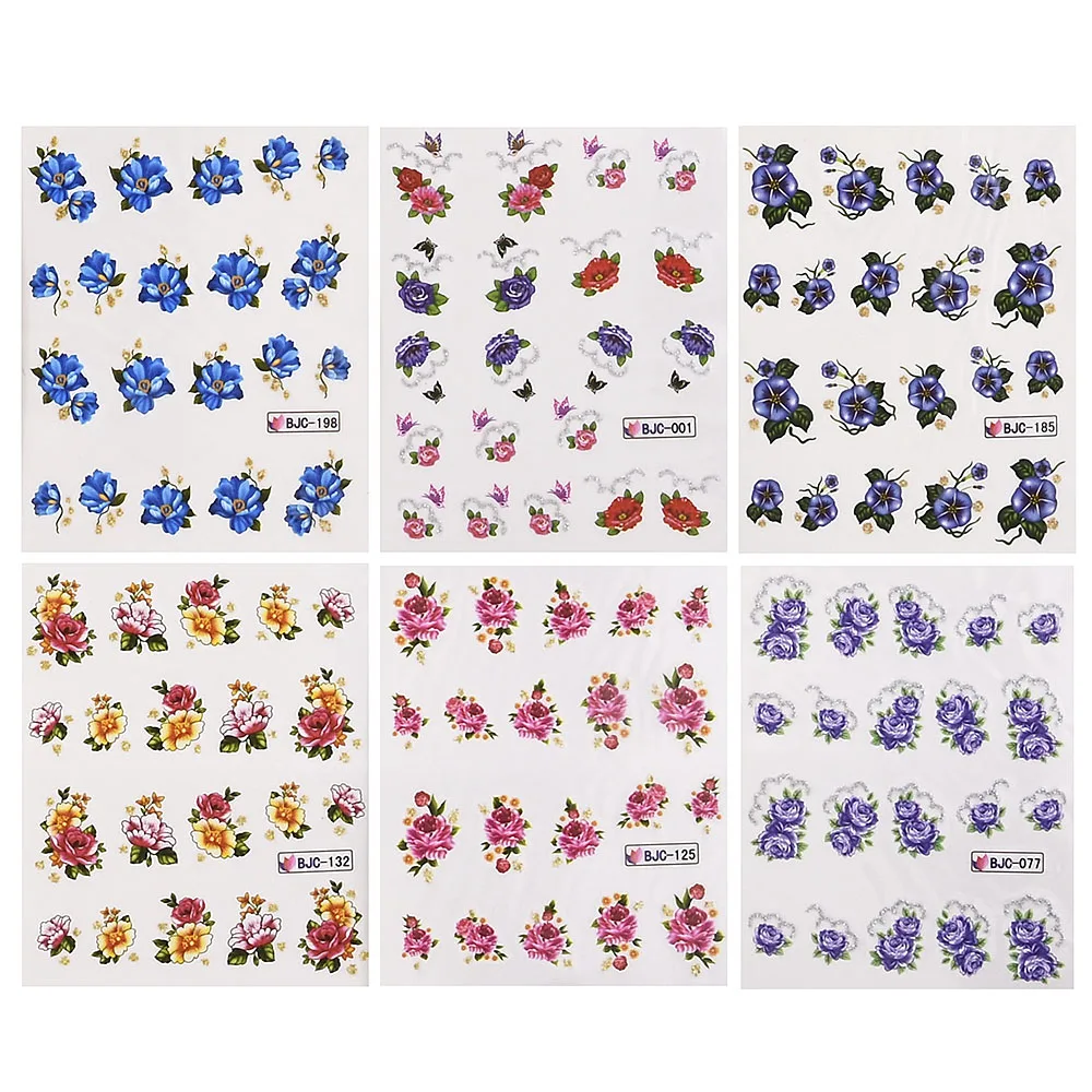 

55Pcs/set Flower And Butterfly Design Nail Water Decals Nail Art Transfer Stickers Decor Stickers Designer Tools For Manicure