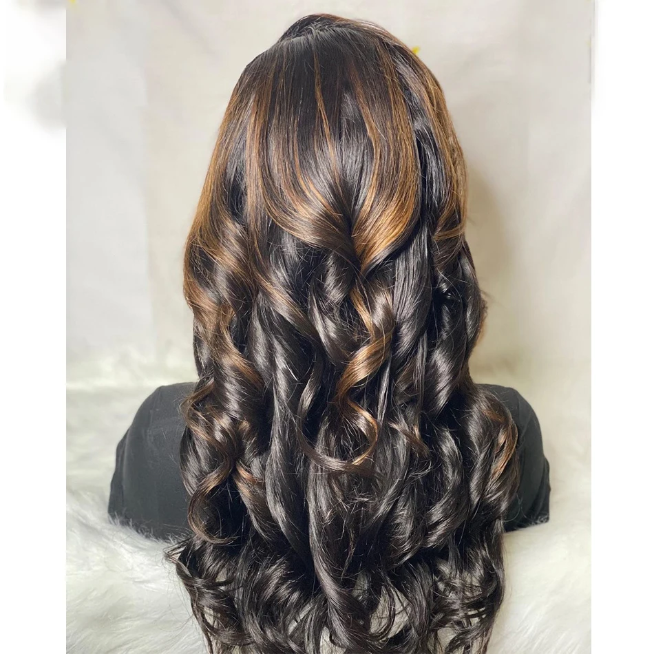 

26Inches Ombre Brown Highlight Brazilian Body Wave Lace Front Wig For Black Women Babyhair Glueless Human Hair Preplucked Remy