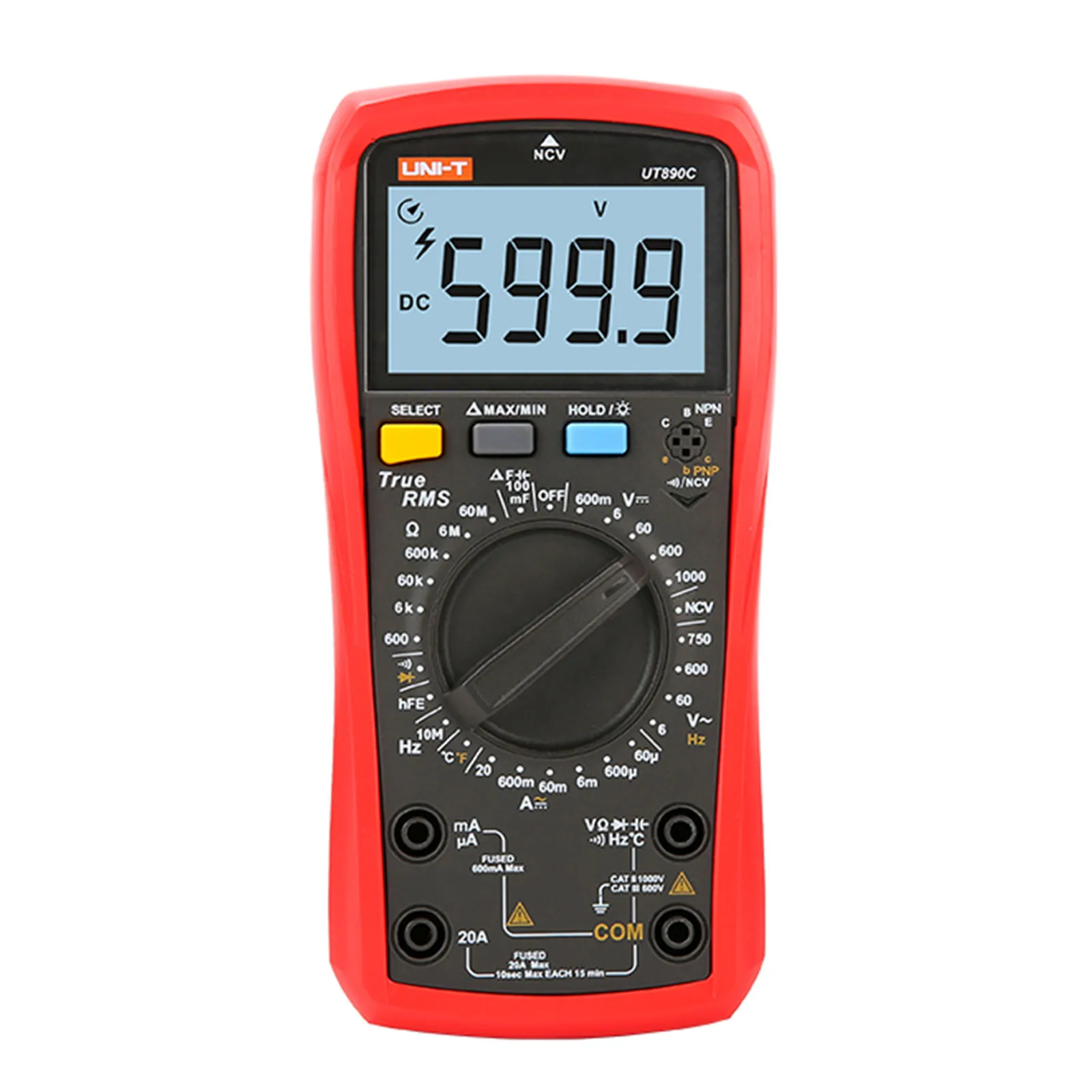 

UNI-T UT890C Digital Multimeter True RMS Manual Range 6000 Counts AC DC Frequency Capacitance Temperature Tester Backlight