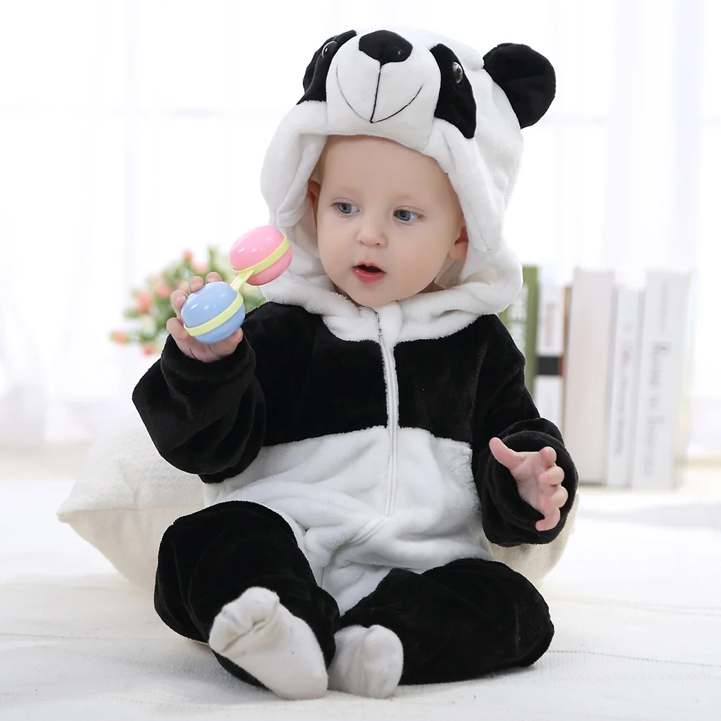 Panda Одежда для маленьких девочек; детские комбинезоны с изображением животных; костюм для новорожденных; одежда для малышей с капюшоном и рисунком панды; Пижама-комбинезон для малышей; зимний комбинезон для мальчиков - Цвет: Panda