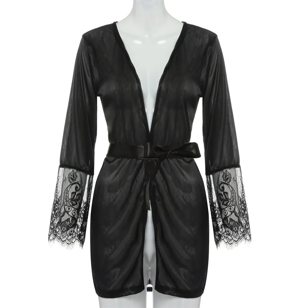 Женская сексуальная шелковая ночная рубашка кружевное нижнее белье банный халат