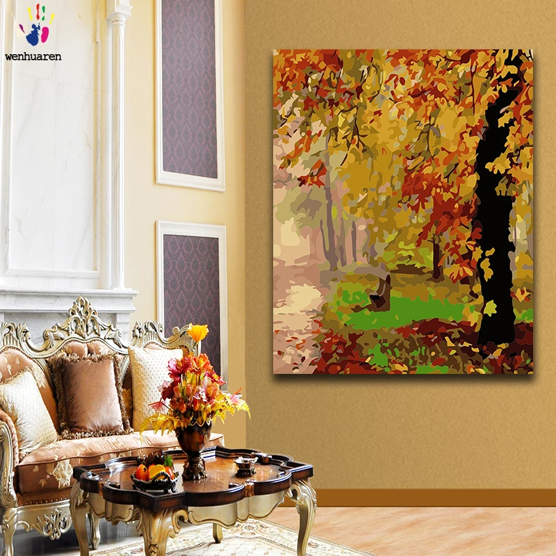 Diy краски по номерам картины живопись с комплектами Опаленные листья улица