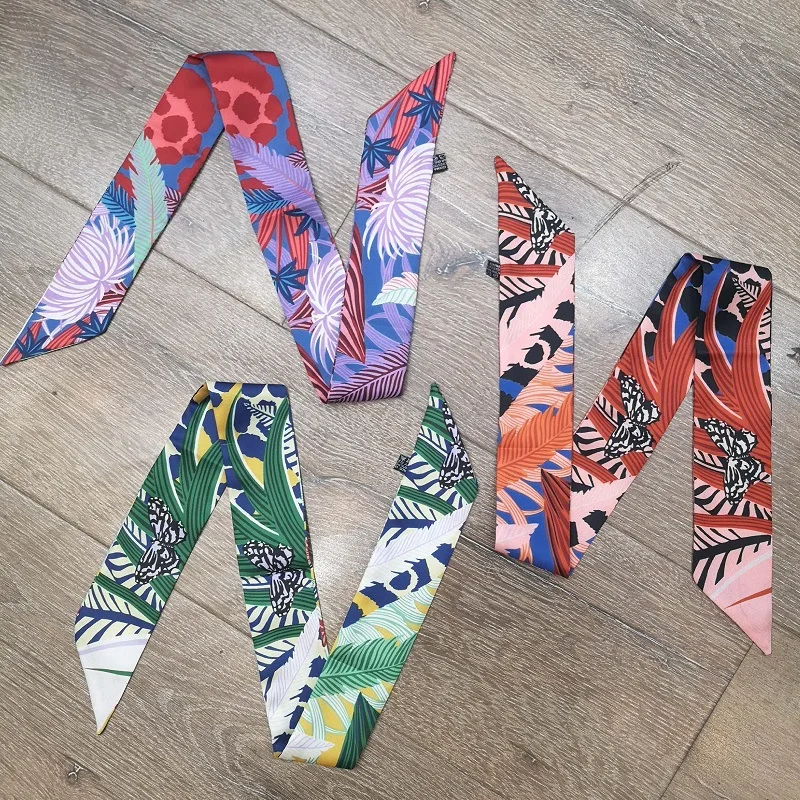 Новая женская платок-головной убор "Бабочка Цветок" от известного бренда роскошных дамских платков, обертка на сумку или руку, лента 2021 года дизайна, шелковая повязка для волос. G65.