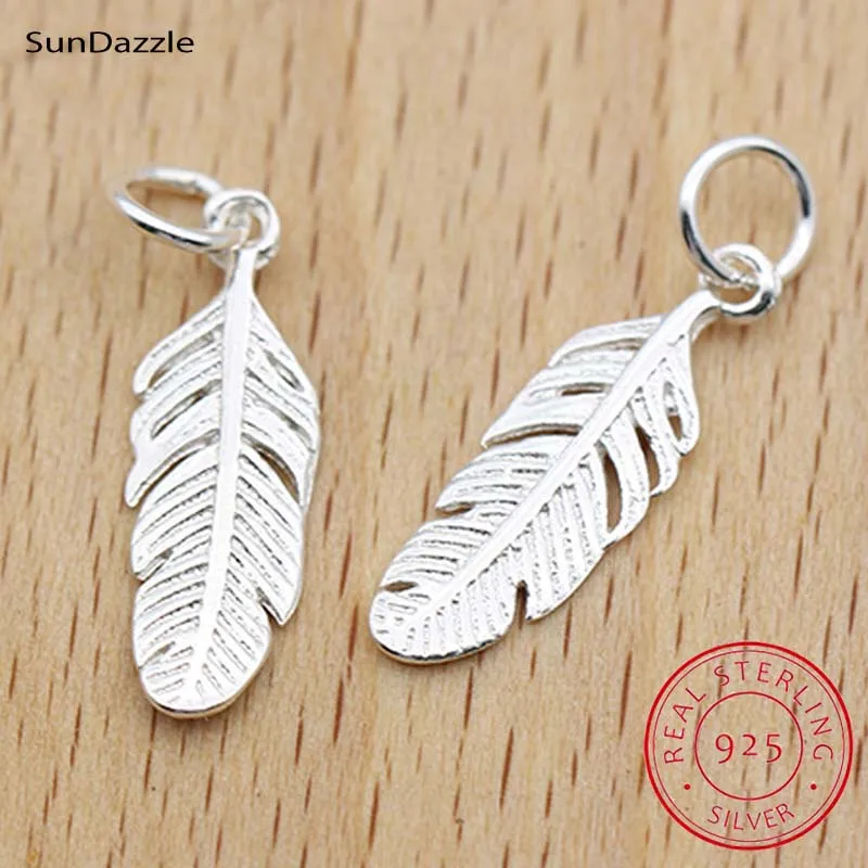 Настоящее чистое твердое 925 пробы Серебряный кулон для женщин перо Подвески