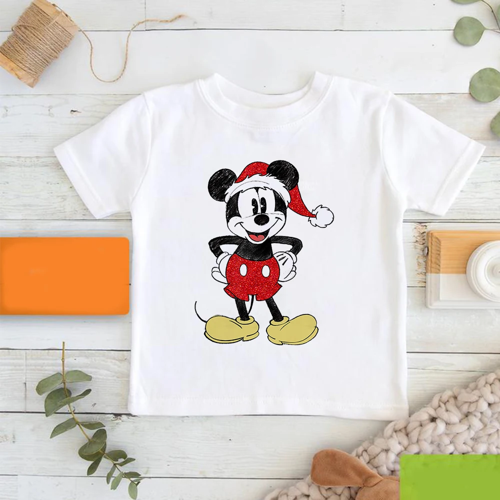 

Mickey Mouse Print Disney Christmas Clothes Boys and Girls Holiday Casual T-shirt Brand Fashion Xmas Party Children T Shirts