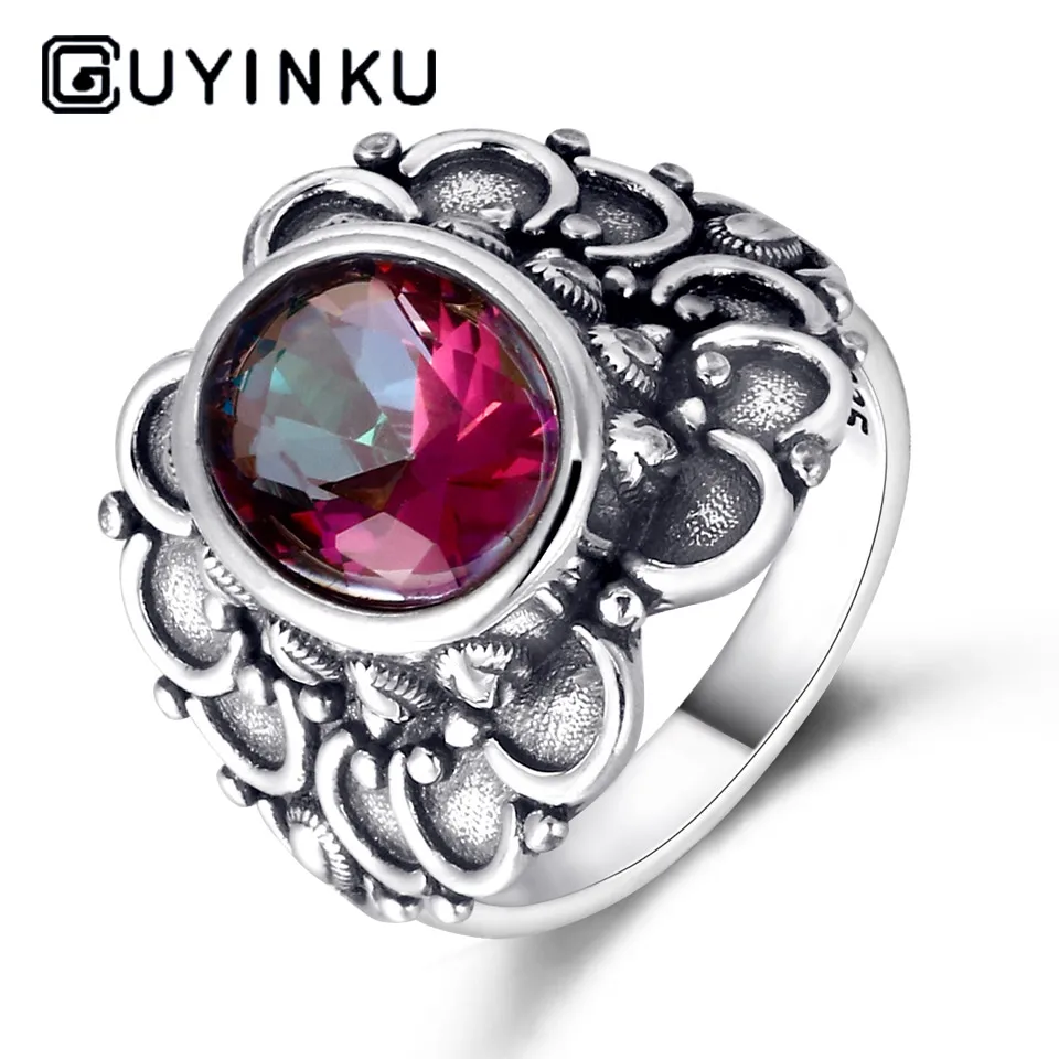Женское кольцо с мистическим топазом GUYINKU из настоящего серебра 925 пробы овальным