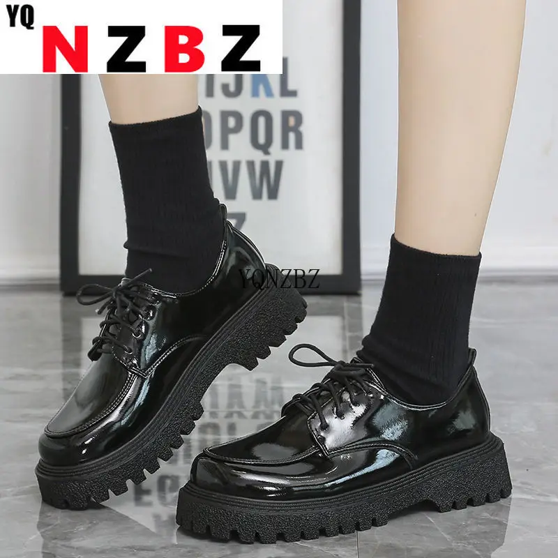 

Women Shoes Leather Lace Up Oxford Shoes Thick Bottom High Heels Loafers Round Head Platform Casual Shoes Lolita Mary Jane Shoes
