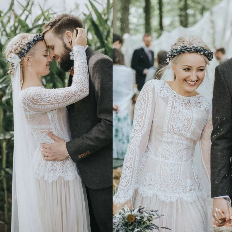 Vestido De Noiva кружевное свадебное платье с длинным рукавом в стиле бохо винтажные пляжные тюлевые свадебные платья в пол мусульманское свадебное платье es